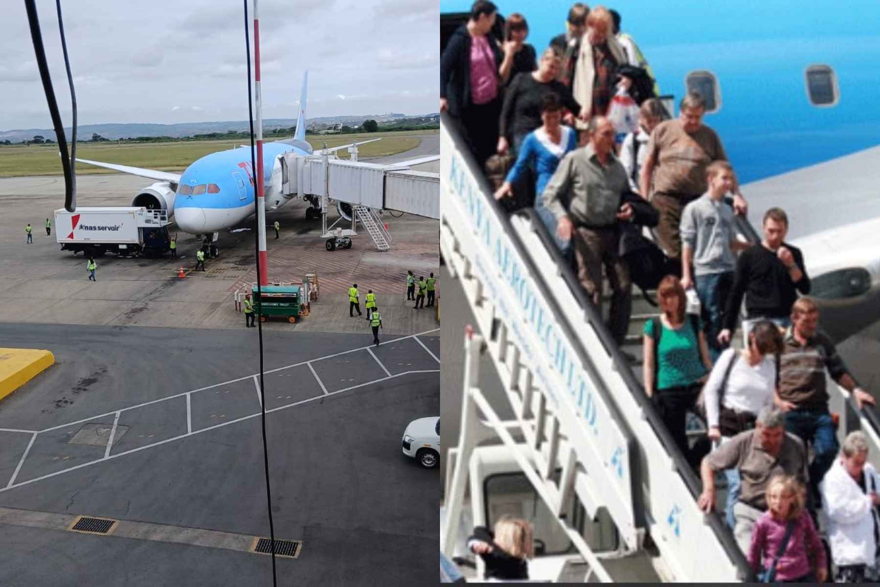 Photo collage of tourists arriving in Kenya.